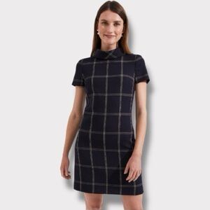Hobbs Valeria Mini Dress in Navy Camel Check Print NWT- Size 4
